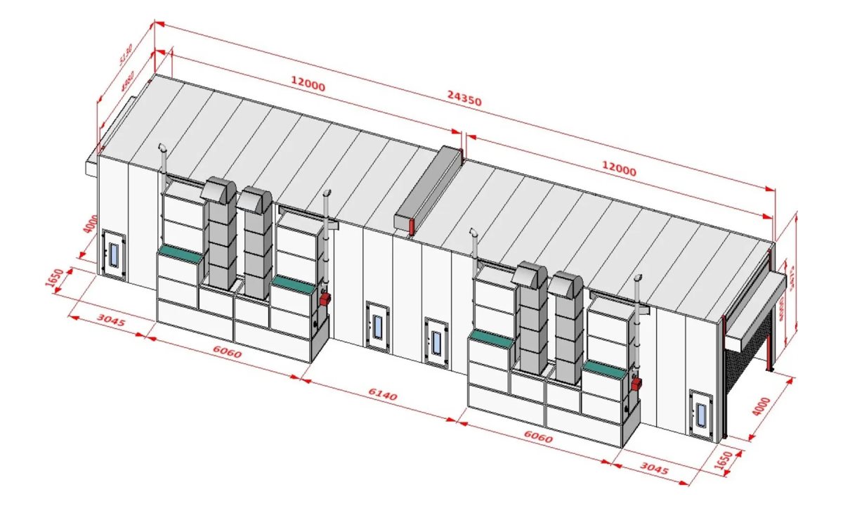  KraftWell KRW2455-TRMG Покрасочная камера 24 х 5 х 4,9 м., 120 000 м3/ч (1)