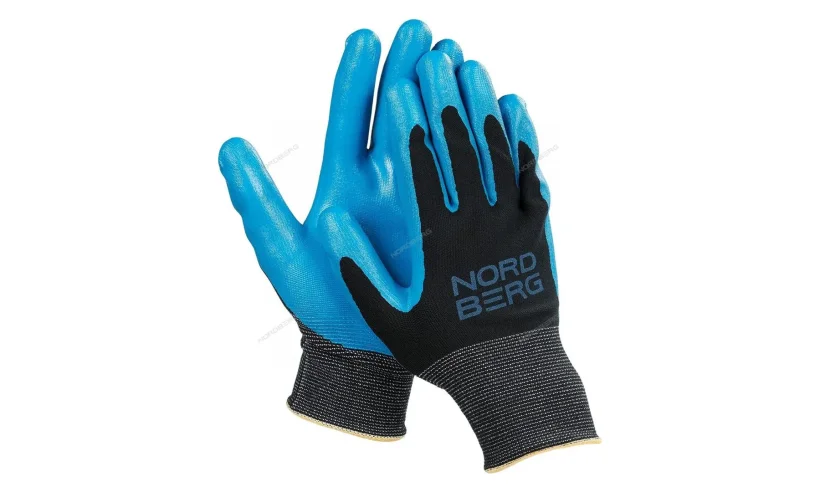 Перчатки маслобензостойкие, черная основа/ синее покрытие NORDBERG NPG1508BB фото