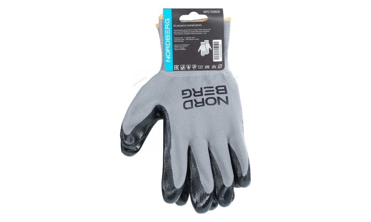  Перчатки маслобензостойкие, серая основа/ черное покрытие NORDBERG NPG1508GB NPG1508GB (1)