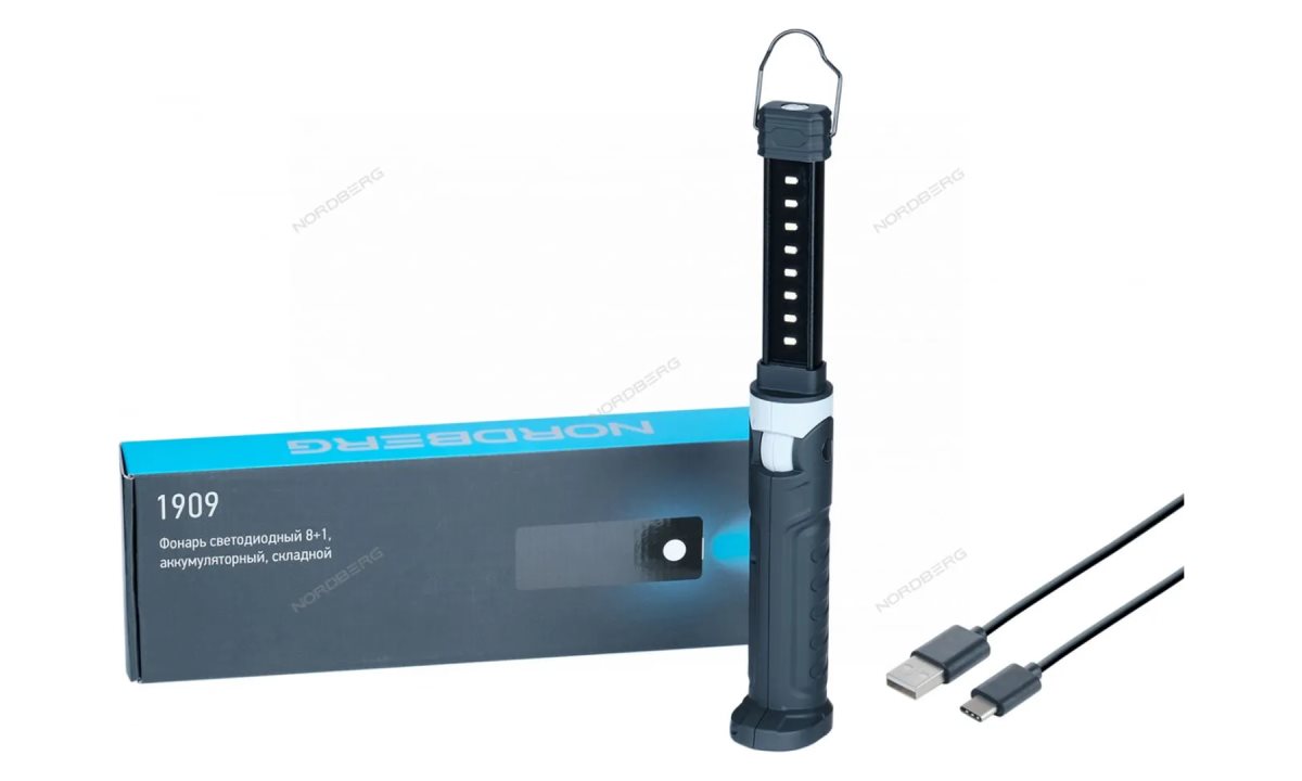  Лампа светодиодная 8+1, складная, аккумуляторная (без зарядного устройства) NORDBERG 1909 (0)