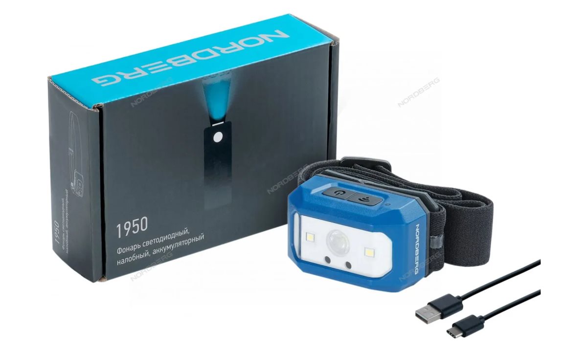  Фонарь светодиодный налобный, аккумуляторный, 3,7 В NORDBERG 1950 (0)