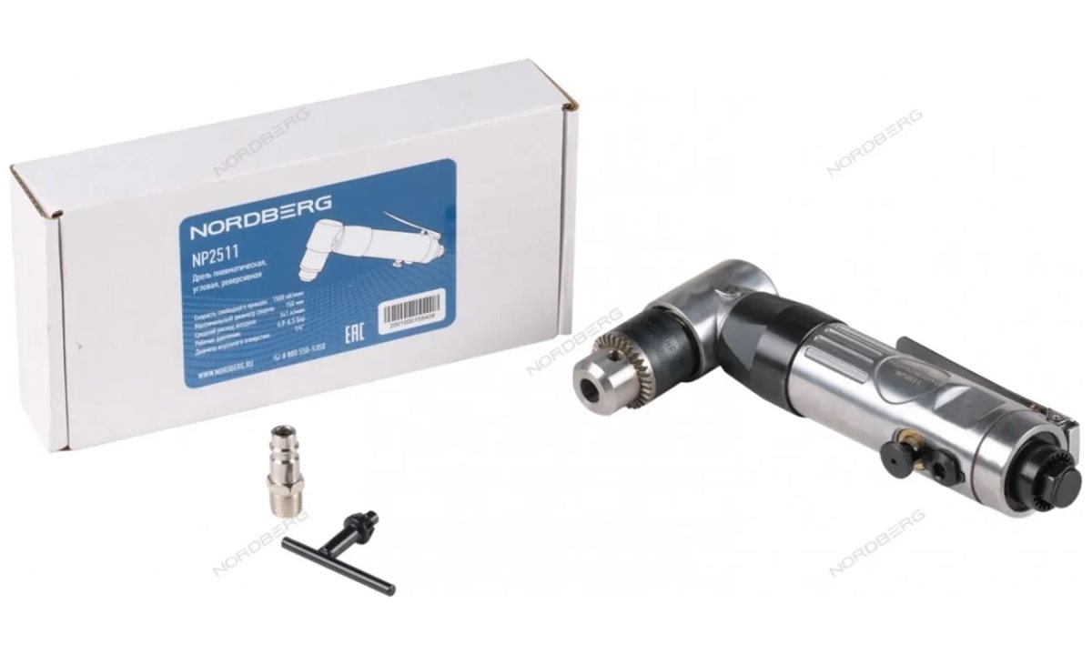  Пневмодрель угловая, диам. сверла до 10 мм NORDBERG NP2511 (0)