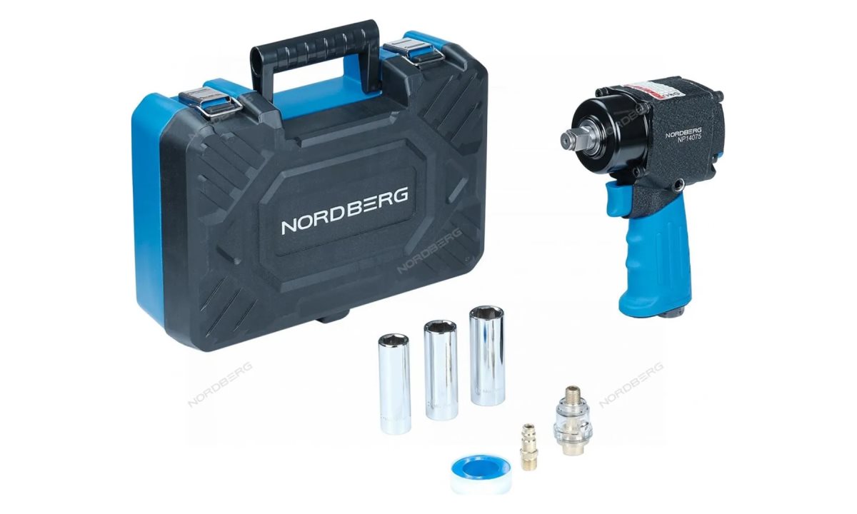  Пневмогайковерт ударный 1/2, 680Нм, укороченный, с 3мя головками в кейсе NORDBERG NP14075K (0)