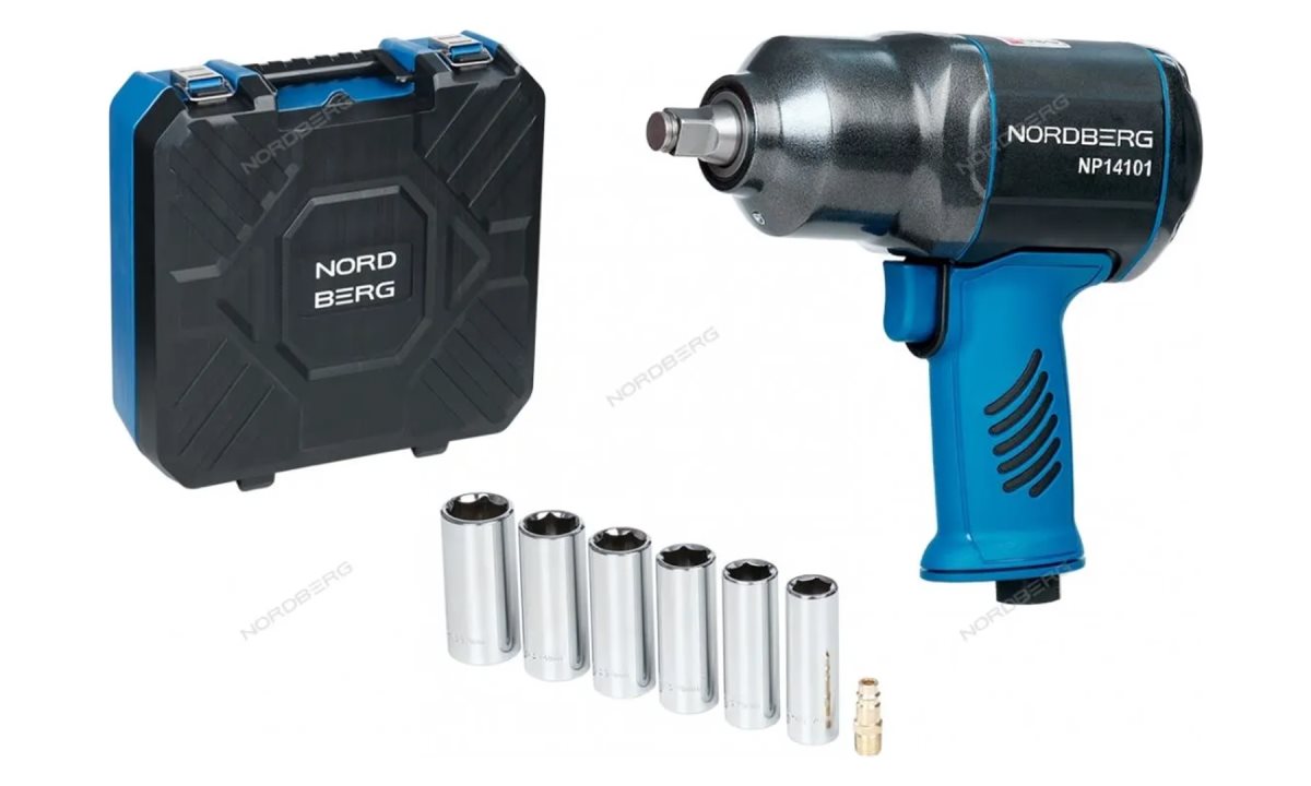  ПНЕВМОГАЙКОВЕРТ ударный 1/2, 1300Нм, с глубокими головками в кейсе NORDBERG NP14101K (0)