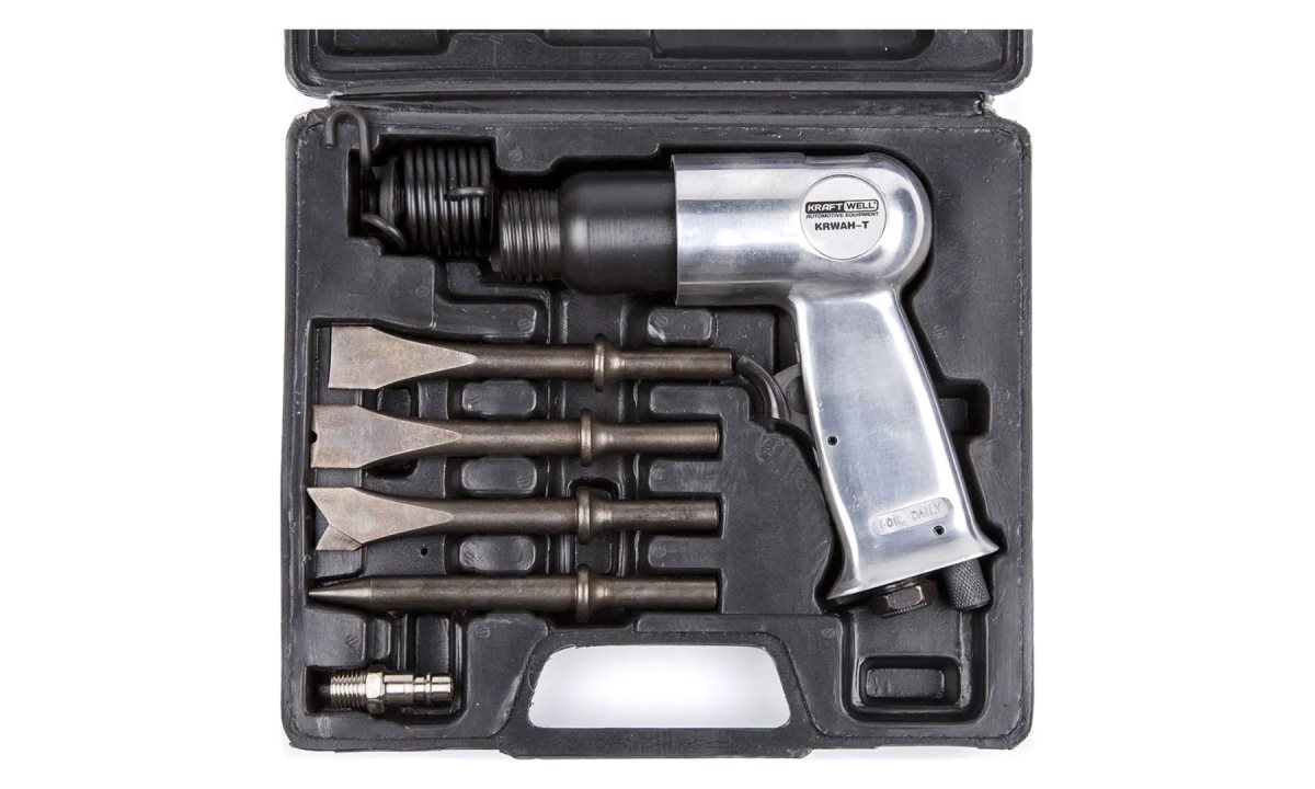  KraftWell KRWAH-T Пневмозубило 150мм с комплектом насадок (1)
