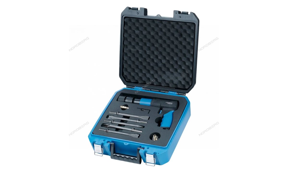  Пневмозубило 250мм с комплектом насадок и быстросъемн. держателем в кейсе NORDBERG NP5070K (1)
