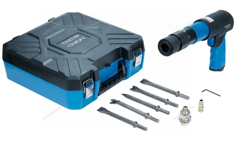 Пневмозубило 250мм с комплектом насадок и быстросъемн. держателем в кейсе NORDBERG NP5070K фото