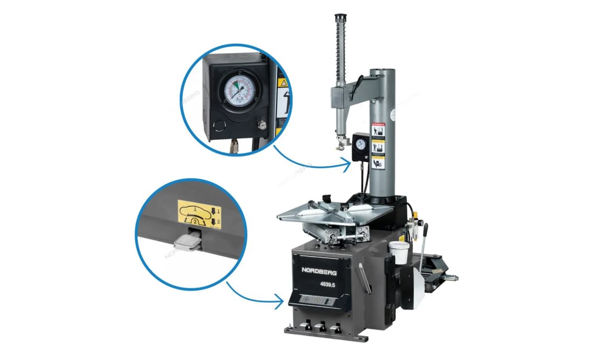  Станок шиномонтажный 220V п/автомат, односкоростн, подкачка педалью, зажимы 13-26, усил отжим NORDBERG 4639,5ID (1)