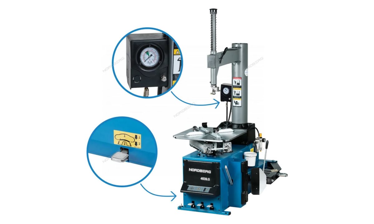  Станок шиномонтажный 220V п/автомат, односкоростн, подкачка педалью, зажимы 13-26, усил отжим NORDBERG 4639,5ID (0)