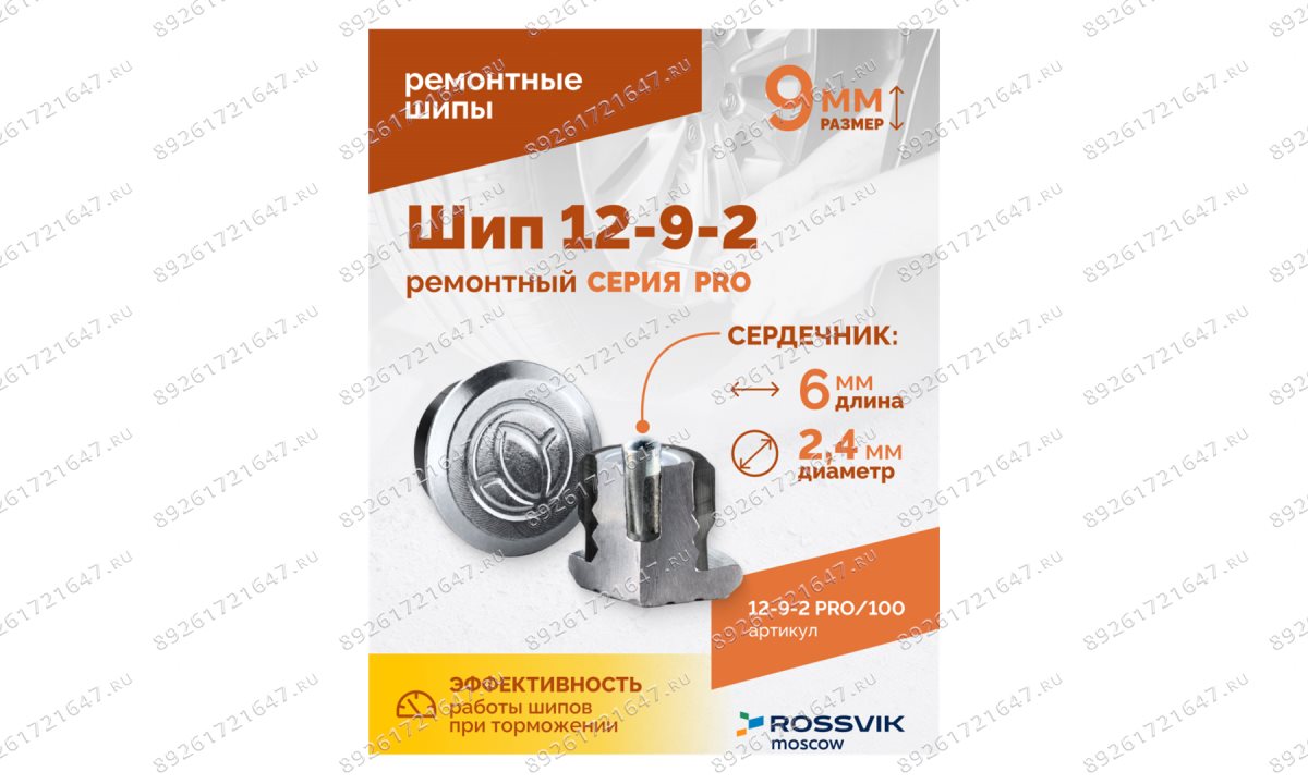  Шип ремонтный ROSSVIK 12-9-2 серия PRO (пакет 100шт) (1)