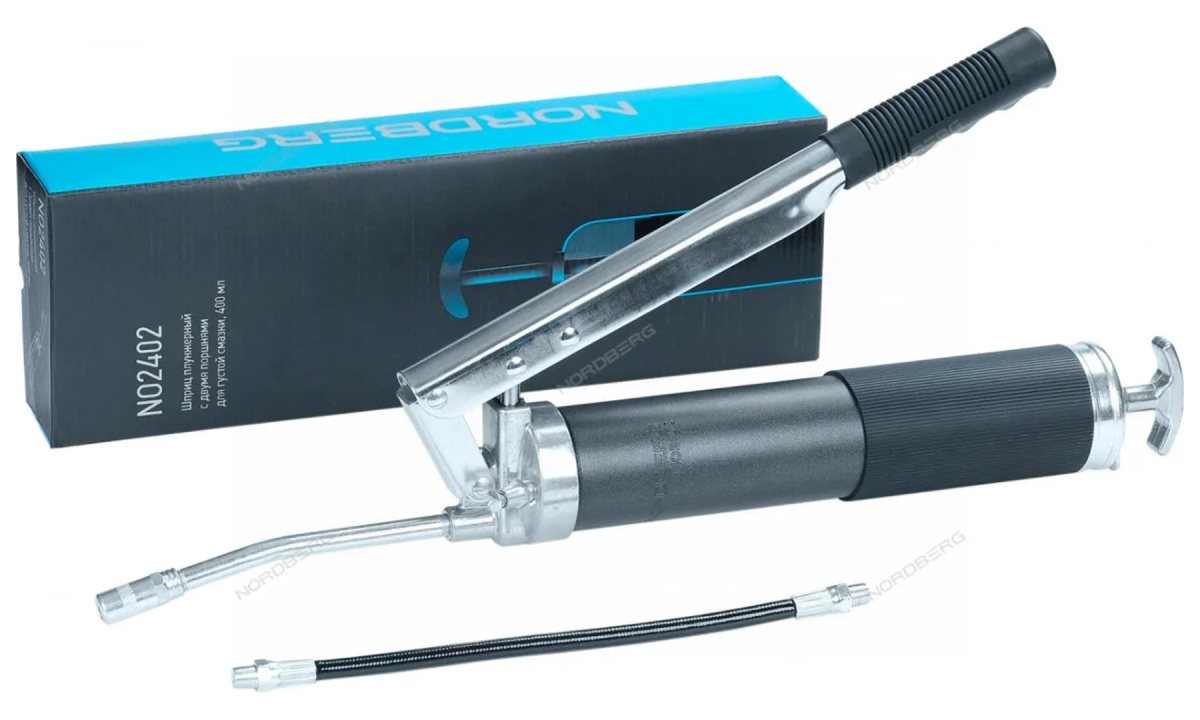  Шприц плунжерный с двумя поршнями для густой смазки, 400 мл NORDBERG NO2402 (0)