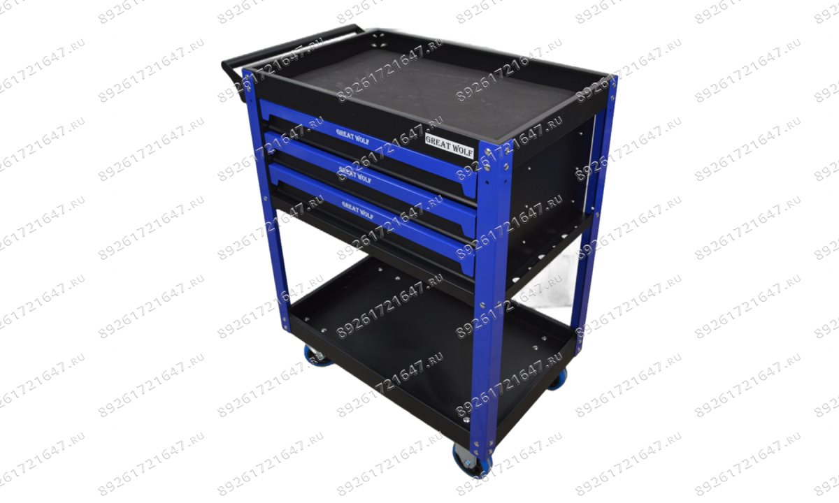  Инструментальная тележка GW-3ST Blue (Great Wolf) с полкой и тремя ящиками (1)