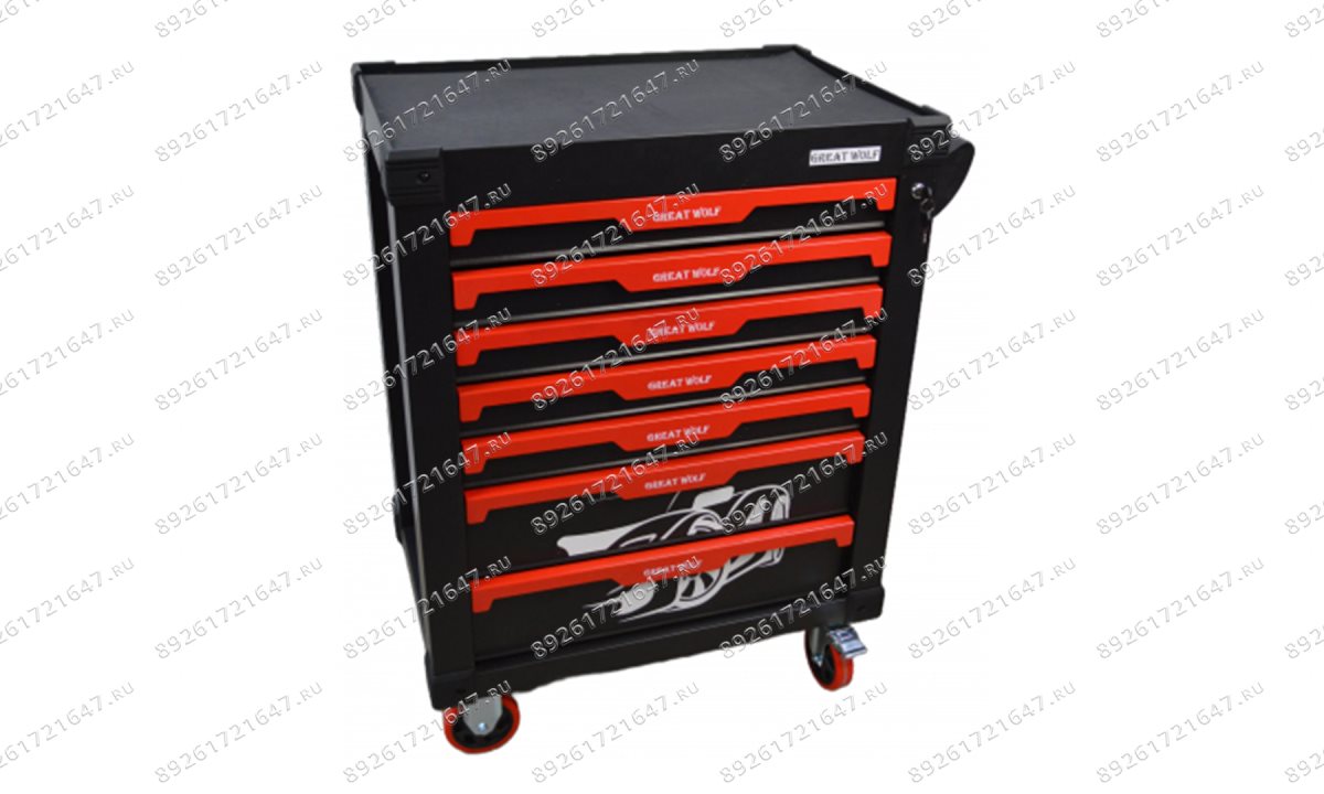  Инструментальная тележка GW-7ST Black (Great Wolf) 7 ящиков, увеличенные колеса с тормозом, ЦЗ, усиленная (0)