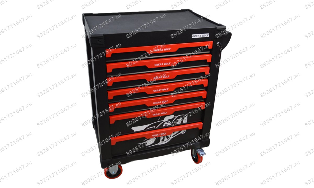  Инструментальная тележка GW-7ST Black (Great Wolf) 7 ящиков, увеличенные колеса с тормозом, ЦЗ, усиленная (1)