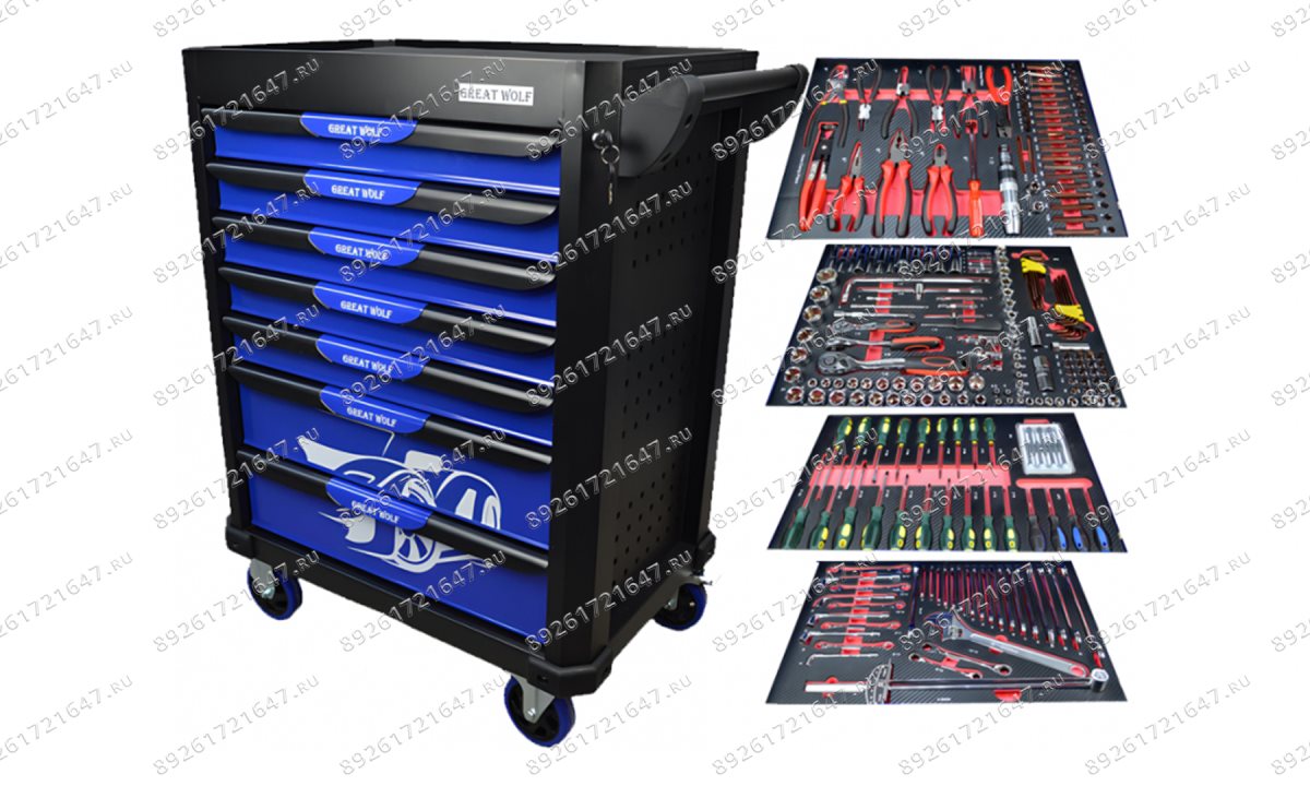  Инструментальная тележка с инструментом GW-7ST1 Blue (Great Wolf, 249поз), 7 ящиков, увеличенные колеса с тормозом, ЦЗ (1)