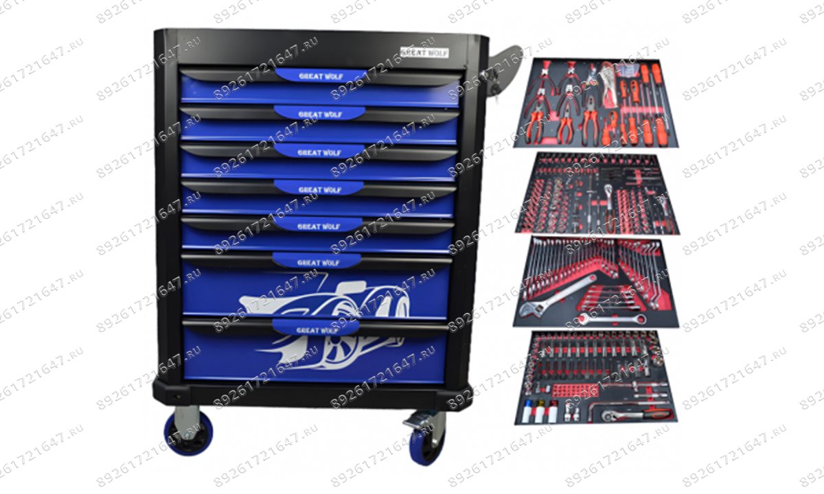  Инструментальная тележка с инструментом GW-7ST2 Blue (Great Wolf, 324поз), 7 ящиков, увеличенные колеса с тормозом, ЦЗ (0)