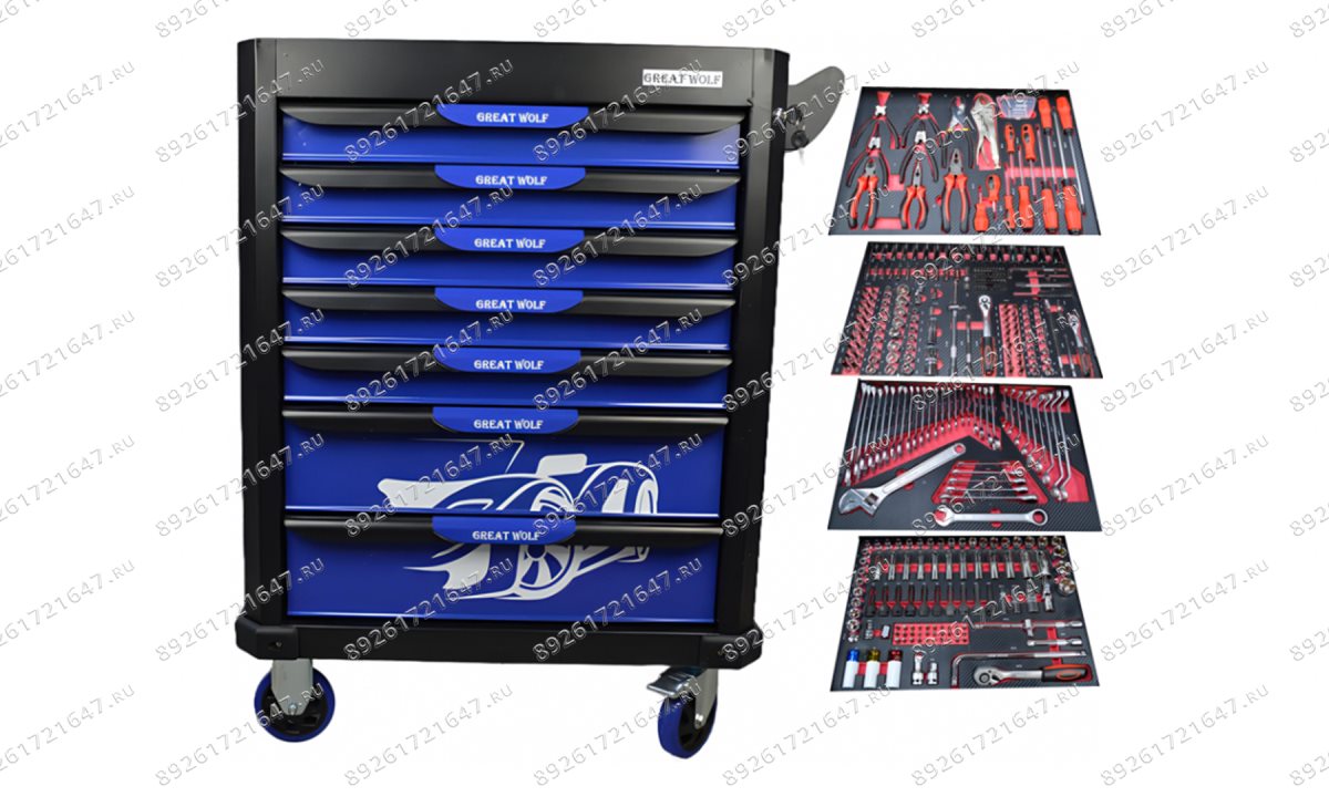  Инструментальная тележка с инструментом GW-7ST2 Blue (Great Wolf, 324поз), 7 ящиков, увеличенные колеса с тормозом, ЦЗ (1)