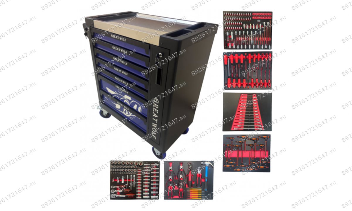  Инструментальная тележка с инструментом GW-8ST 248 BLUE SET (Great Wolf, 248поз), 8 ящиков, увеличенные колеса с тормозом, ЦЗ, усиленная (0)