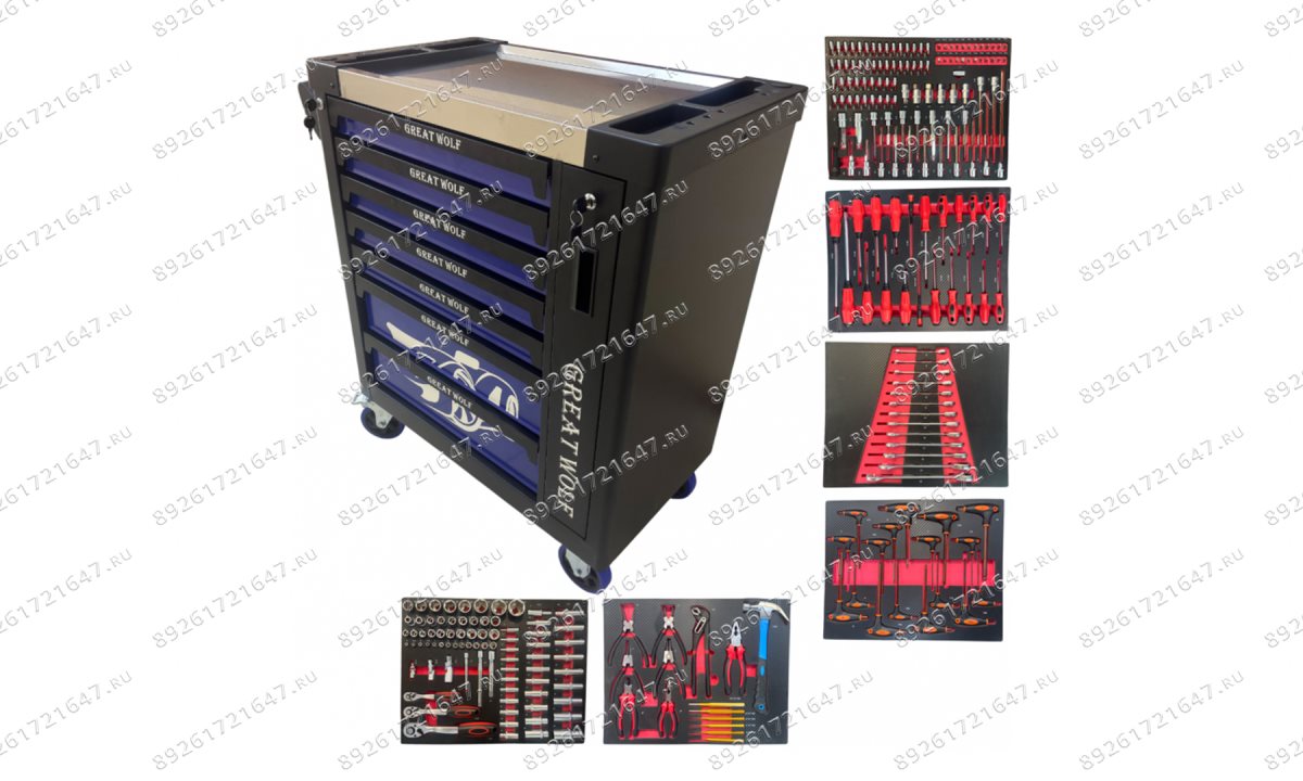  Инструментальная тележка с инструментом GW-8ST 248 BLUE SET (Great Wolf, 248поз), 8 ящиков, увеличенные колеса с тормозом, ЦЗ, усиленная (1)