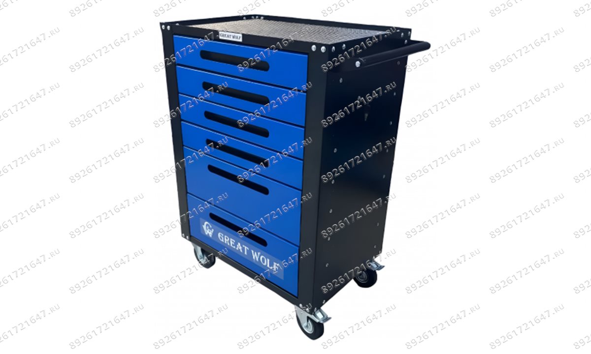  Инструментальная тележка GWT-B6L (6 ящиков, центральный замок, колеса с тормозом, синяя) (0)