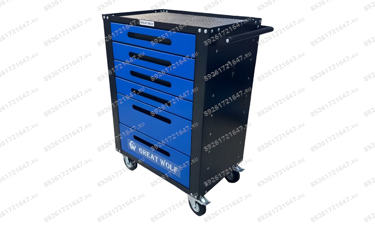  Инструментальная тележка GWT-B6L (6 ящиков, центральный замок, колеса с тормозом, синяя) (1)