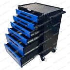  Инструментальная тележка GWT-B6L (6 ящиков, центральный замок, колеса с тормозом, синяя) мни (4)