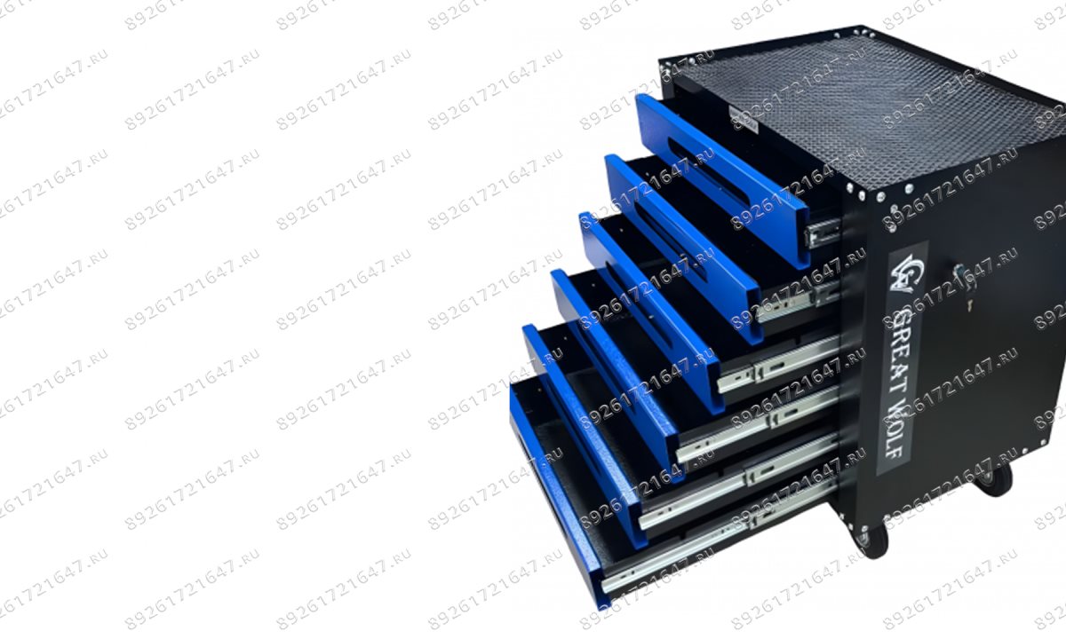  Инструментальная тележка GWT-B6S (6 ящиков, ЦЗ, увеличенные колеса с тормозом, доводчики, синяя) (0)