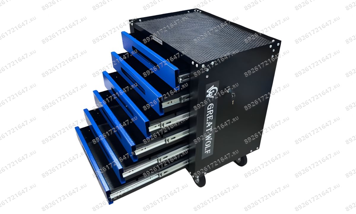  Инструментальная тележка GWT-B6S (6 ящиков, ЦЗ, увеличенные колеса с тормозом, доводчики, синяя) (1)