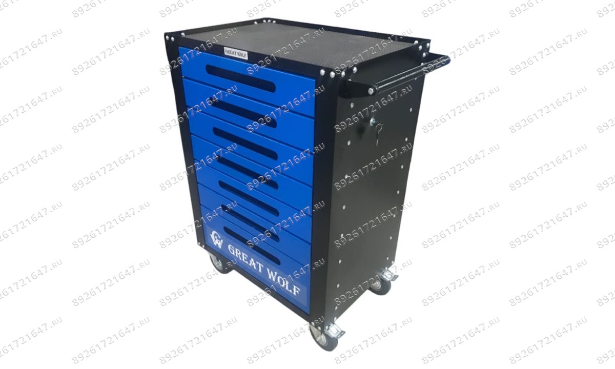  Инструментальная тележка GWT-B7L (7 ящиков, центральный замок, колеса с тормозом, синяя) (1)