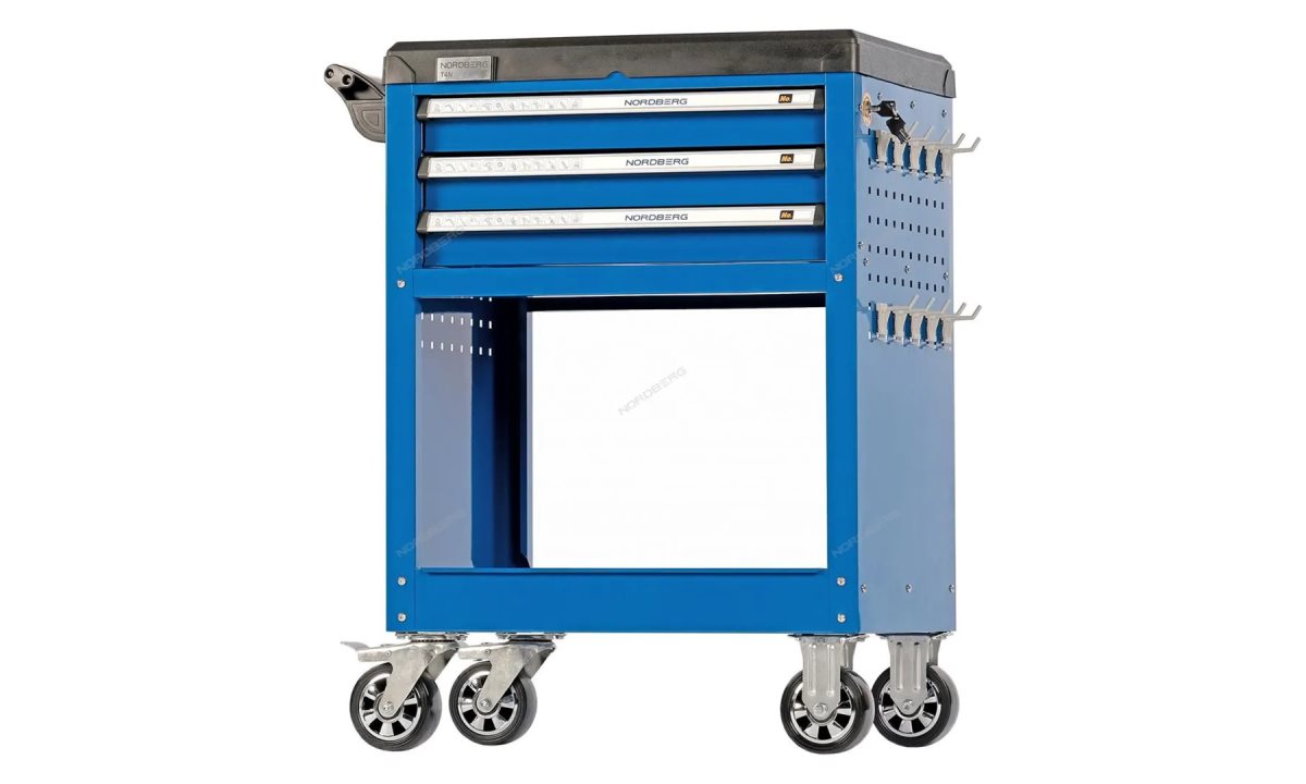  Тележка инструментальная профессиональная 3 полоки+открытый отсек NORDBERG T4N (1)