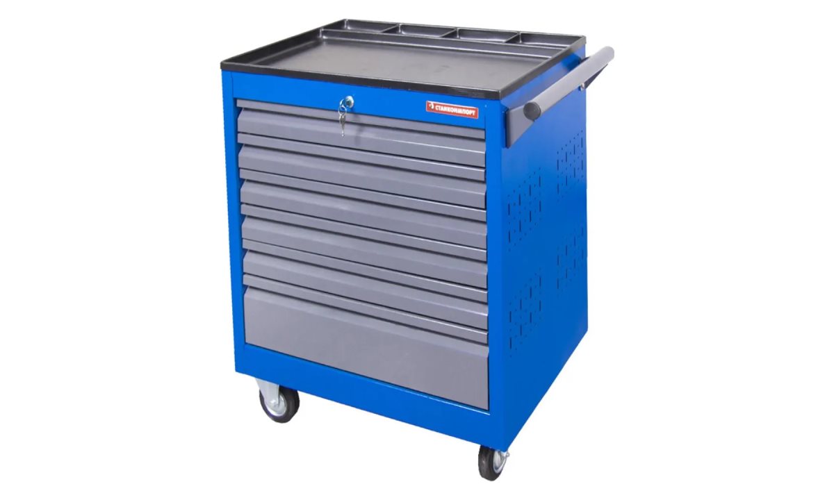  Инструментальная тележка на колесах, 6 ящиков, сине-серая, TIV7906P (0)
