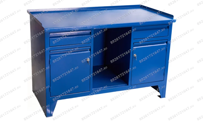 Верстак ВВС-213-3, 2-х тумбовый с нишей, 870*1300*550мм, RAL5010 фото