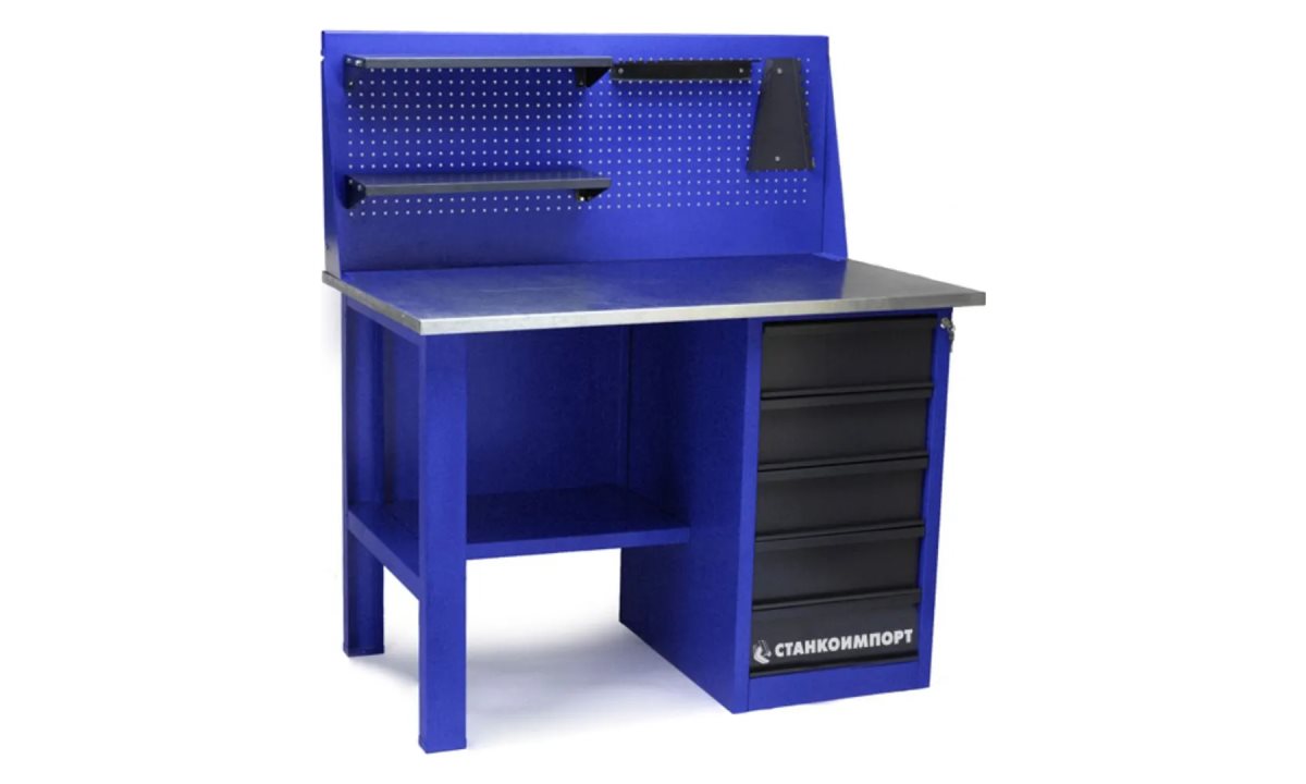 Стол для слесарных работ 1200 мм однотумбовый с 5-мя ящиками с экраном (0)