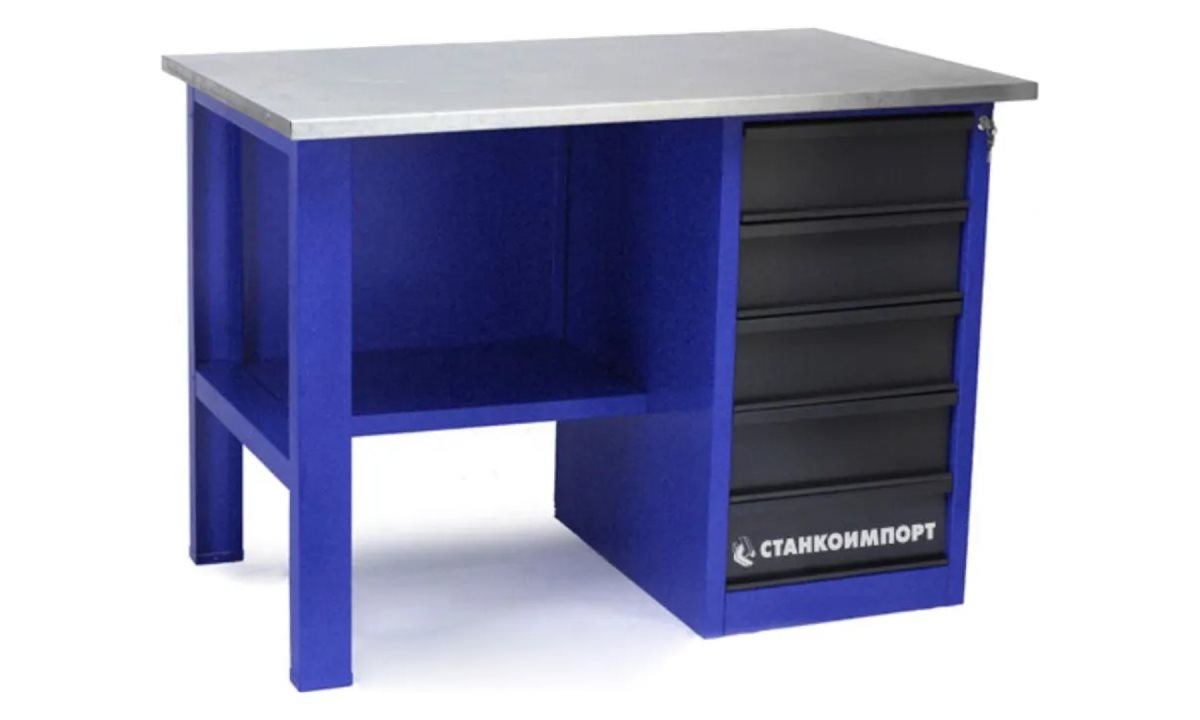 Стол для слесарных работ 1200 мм однотумбовый с 5-мя ящиками без экрана (0)