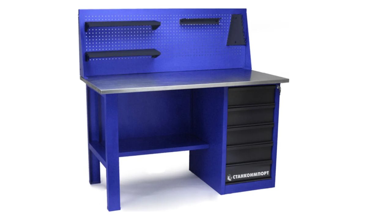  Стол для слесарных работ 1400 мм однотумбовый с 5-ю ящиками с экраном (0)