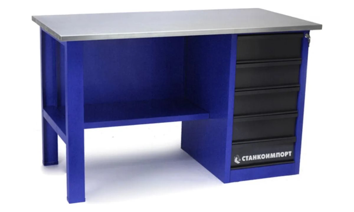  Стол для слесарных работ 1400 мм однотумбовый с 5-ю ящиками без экрана (0)