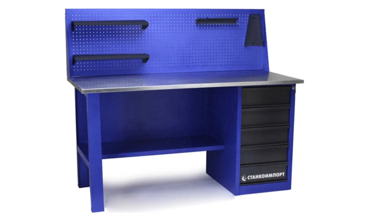  Стол для слесарных работ 1600 мм однотумбовый с 5-ю ящиками с экраном (0)