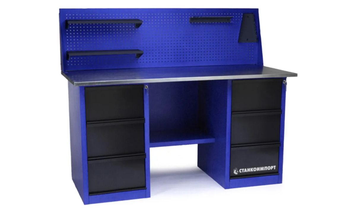  Стол для слесарных работ 1600 мм 2 тумбы с 3-мя ящиками с экраном (0)