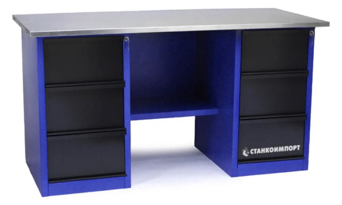  Стол для слесарных работ 1600 мм 2 тумбы с 3-мя ящиками без экрана (0)
