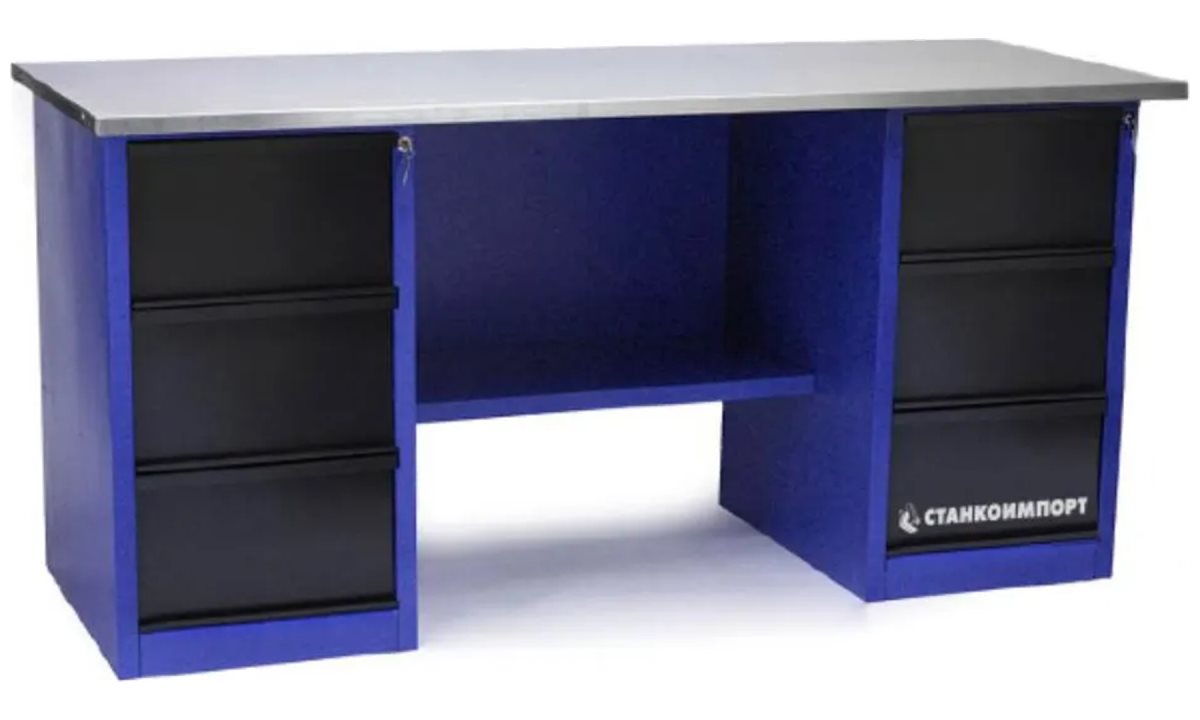  Стол для слесарных работ 1800 мм 2 тумбы с 3-мя ящиками без экрана (0)
