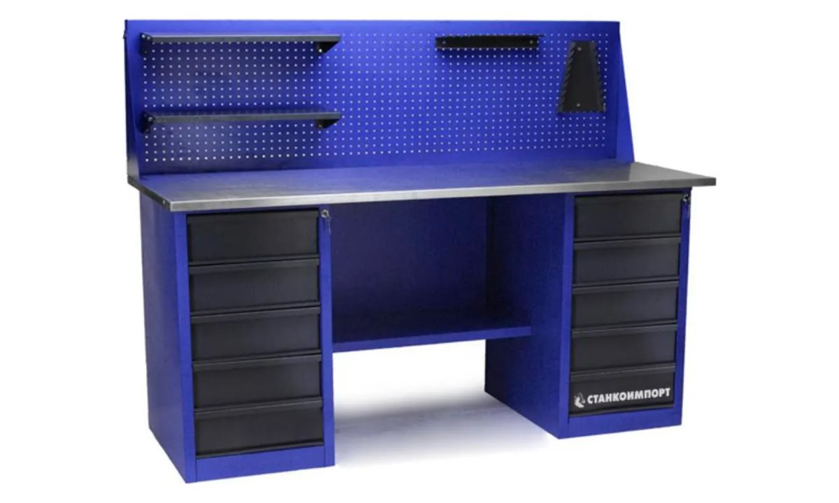  Стол для слесарных работ 1800 мм 2 тумбы с 5- ю ящиками с экраном (0)