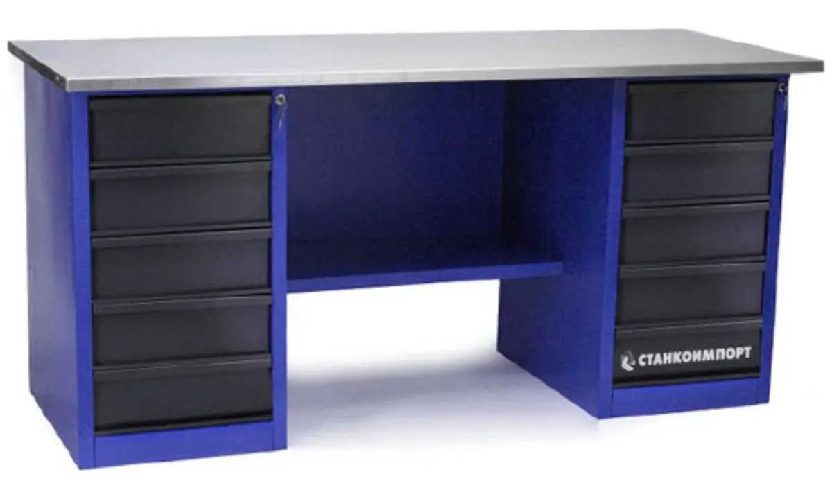  Стол для слесарных работ 1800 мм 2 тумбы с 5- ю ящиками без экрана (0)