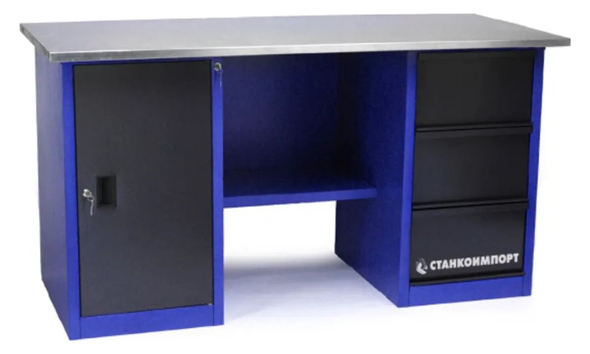  Стол для слесарных работ 1800 мм 2 тумбы (тумба с дверью, тумба с 3-мя ящиками) без экрана (0)