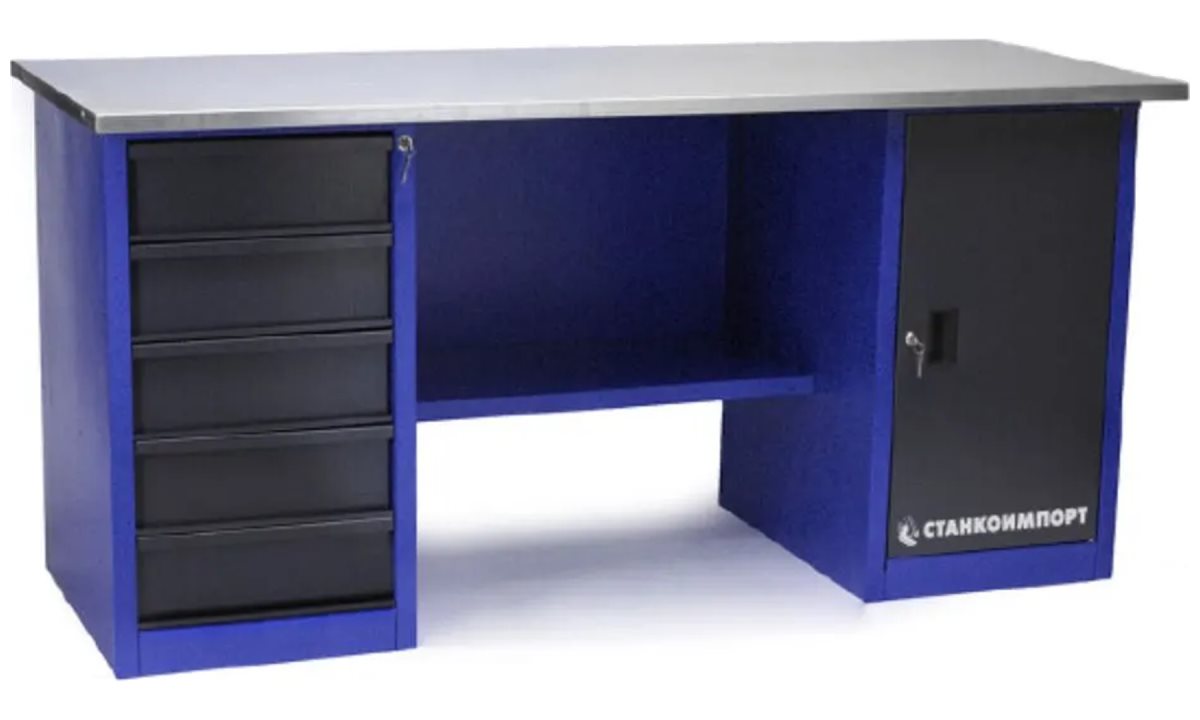  Стол для слесарных работ 1800 мм 2 тумбы (тумба с дверью, тумба с 5-ю ящиками) без экрана (0)