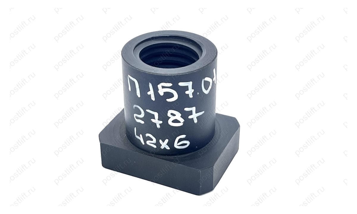  Гайка рабочая для подъёмника П157 Tr 42х6 H=78, D=58 квадрат 80х62 капролон (0)