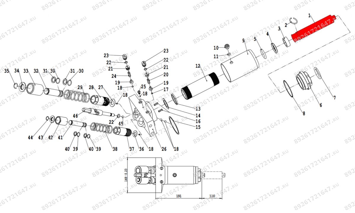  Шток гидроцилиндра V3, V3LP (Rod hydraulic cylinder d30.1 x 147mm) (1)