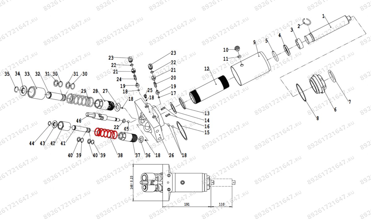  Пружина плунжера V3, V3LP (Plunger spring d33.5mm x 100mm) (1)