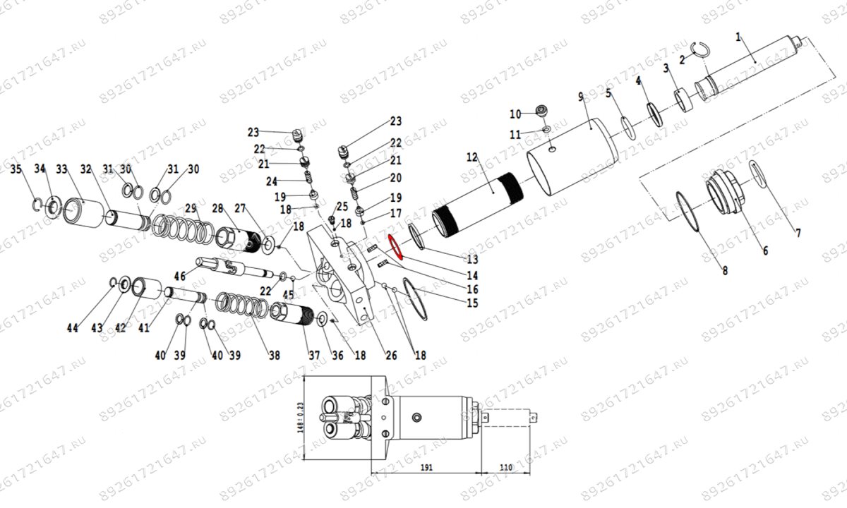  Шайба медная силового цилиндра V3, V3LP (Copper washer power cylinder d43mm x 26mm x 0.7mm) (1)