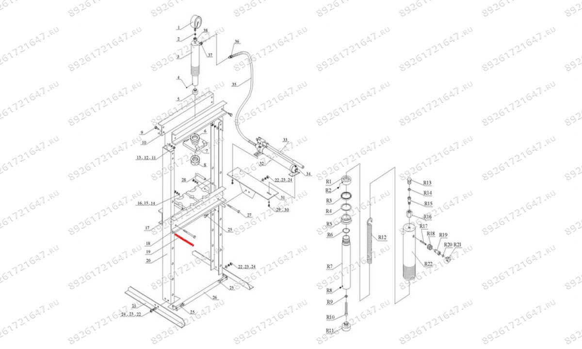  Штифт рамы (Bed frame pin п.19) HJ0804.5005, HJ0804.7016 (0)