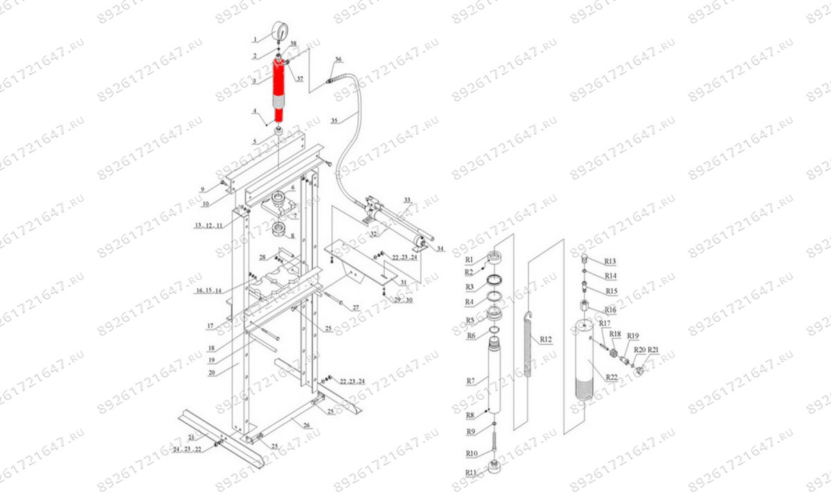  Гидроцилиндр (Ram п.3) HJ0804.5005, HJ0804.7016 (1)